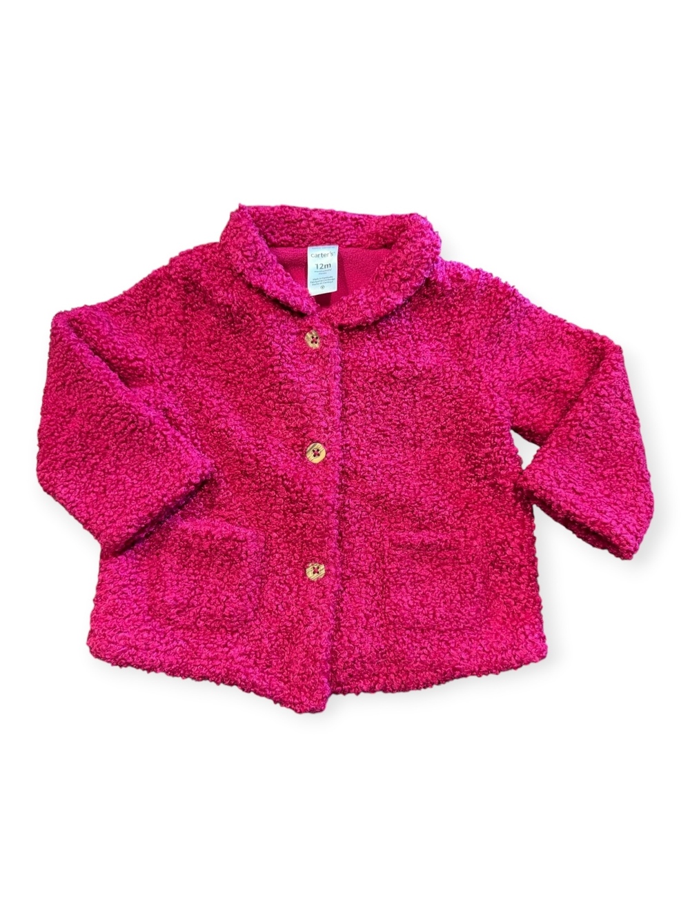 Carter's 12M Toddler Girls' Pink Fleece Button-Up Jacket